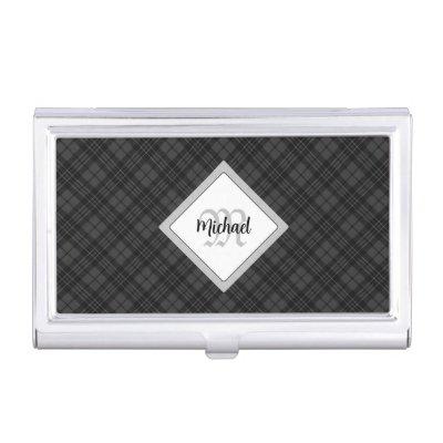Trendy Black white tartan Personalize Monogram  Case