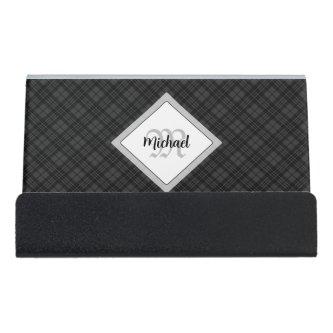 Trendy Black white tartan Personalize Monogram Desk  Holder