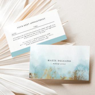 Trendy Blue Gold Watercolor Makeup Artist Appointment Card