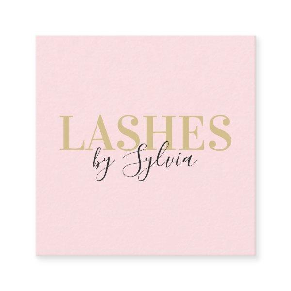 Trendy blush pink and gold lashes chic script font square