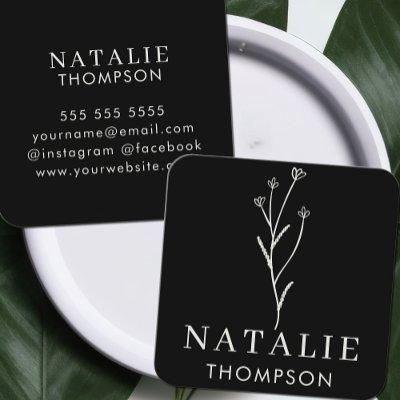 Trendy Boho Chic Minimalist Black And White Flower Square