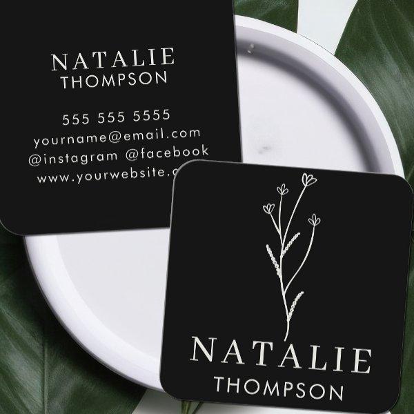 Trendy Boho Chic Minimalist Black And White Flower Square