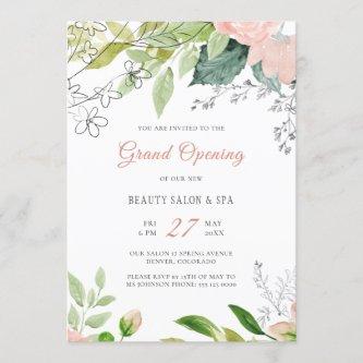Trendy botanical modern beauty salon grand opening invitation