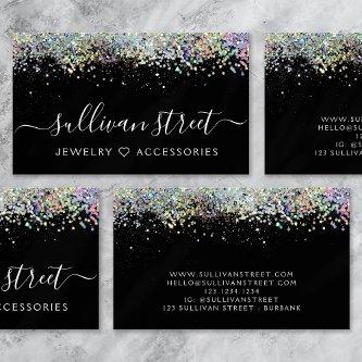Trendy Calligraphy Script Black Silver Glitter