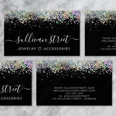 Trendy Calligraphy Script Black Silver Glitter