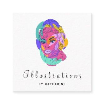 Trendy Colorful Face Illustrator Social Media Cute Square