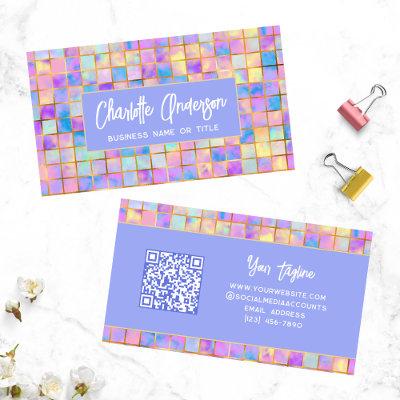 Trendy Colorful Modern Tiles QR Code Abstract Name