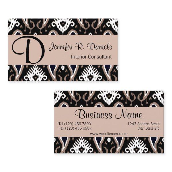 Trendy Cute Taupe Black White Ikat Tribal Pattern