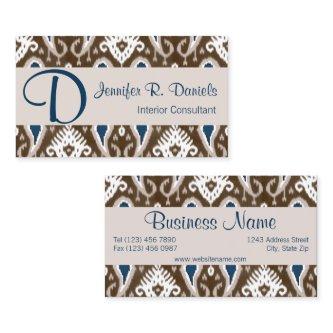 Trendy Cute Taupe Brown Blue Ikat Tribal Pattern