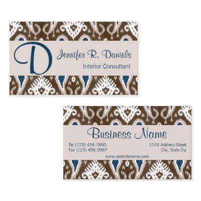 Trendy Cute Taupe Brown Blue Ikat Tribal Pattern