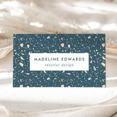 Trendy Dark Blue & Peach Terrazzo