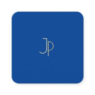 Trendy Elegant Deep Blue Modern Monogram Template Square