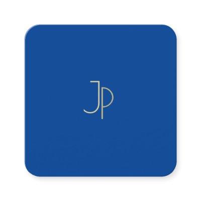 Trendy Elegant Deep Blue Modern Monogram Template Square