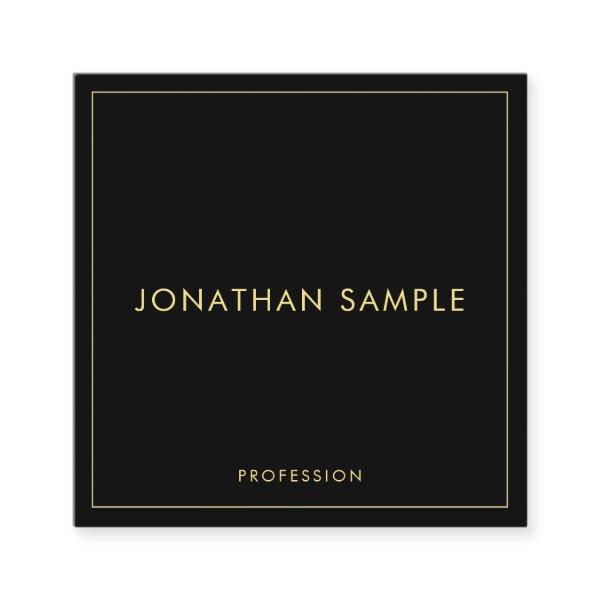 Trendy Elegant Modern Faux Gold Text Black Custom Square