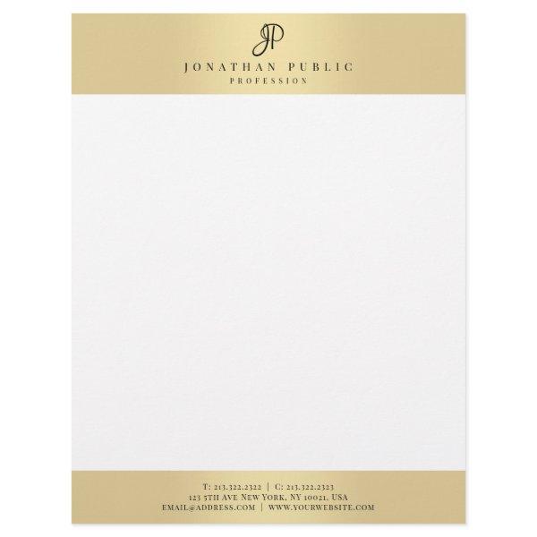 Trendy Faux Gold Elegant Monogram Template Glamour Letterhead
