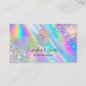 Trendy Faux Holographic Rainbow Glitter Cupcake