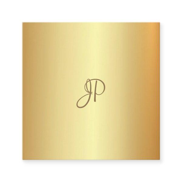 Trendy Gold Look Elegant Handwritten Monogram Square