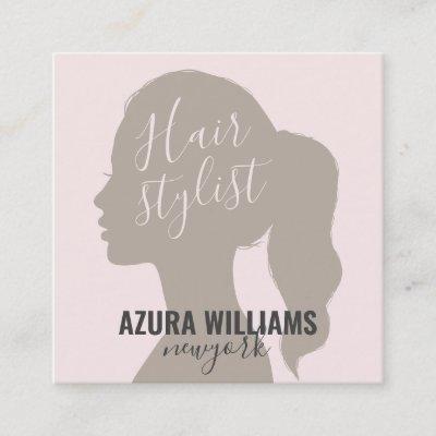 Trendy hair stylist blush pink minimal script logo square