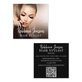 Trendy hair stylist white script hairdresser photo square