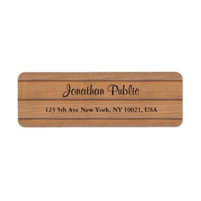 Trendy Handwritten Script Name Text Wood Return Label