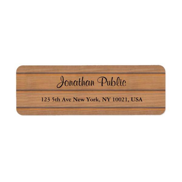 Trendy Handwritten Script Name Text Wood Return Label