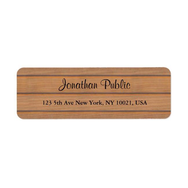 Trendy Handwritten Script Name Text Wood Return Label