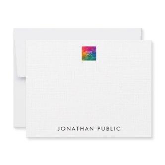 Trendy Linen Paper Upload Your Own Logo Custom Note Card