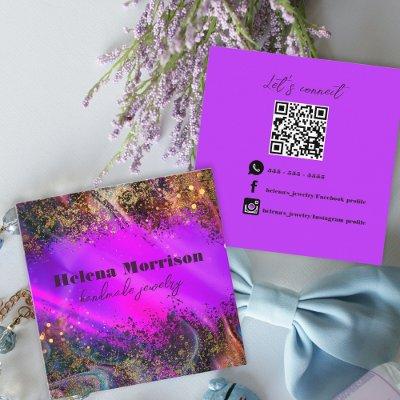 Trendy Magenta Marbled Effect and Gold Speckles Square