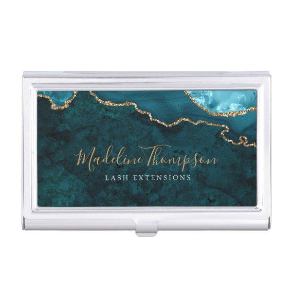 Trendy Marble Agate Geode Teal Green Gold Script  Case