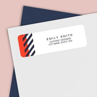 Trendy Modern Orange and Dark Blue Stripes Address Label