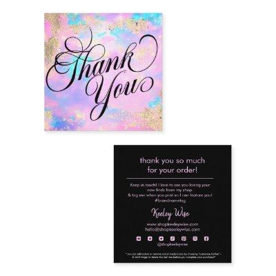 Trendy Modern Pink Opal & Gold Thank You Square