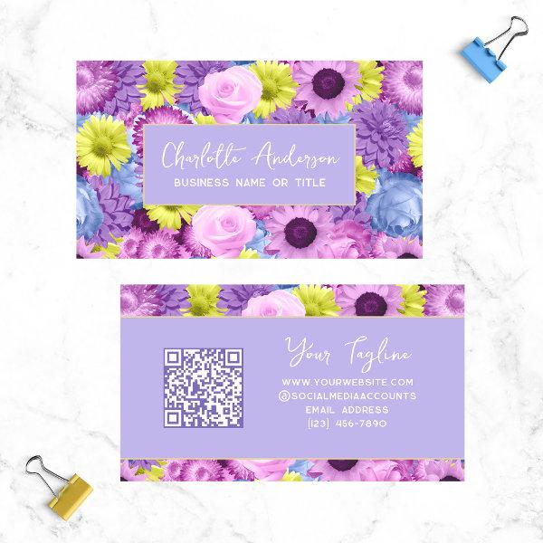 Trendy Modern Purple Floral Botanical QR Code