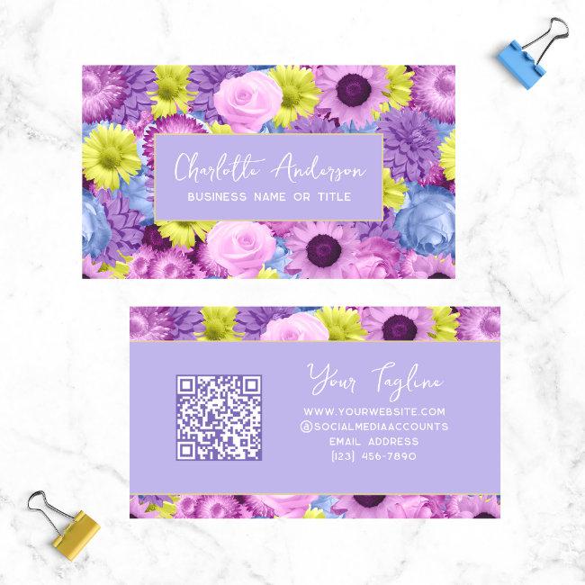Trendy Modern Purple Floral Botanical QR Code