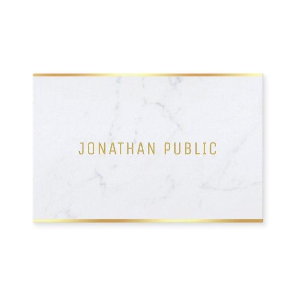 Trendy Modern White Marble Gold Text Template Chic