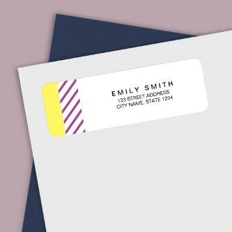 Trendy Modern Yellow and Purple Stripes Address Label