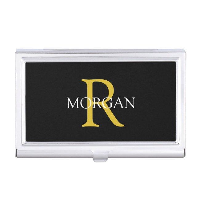 Trendy Monogram & Name, Gold & White Text, Black Case