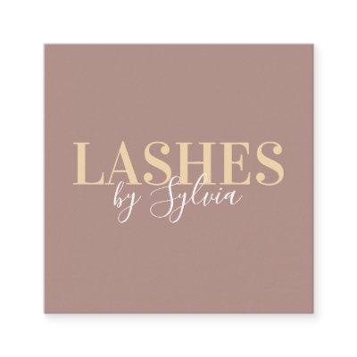 Trendy pastel brown gold lashes chic script font square