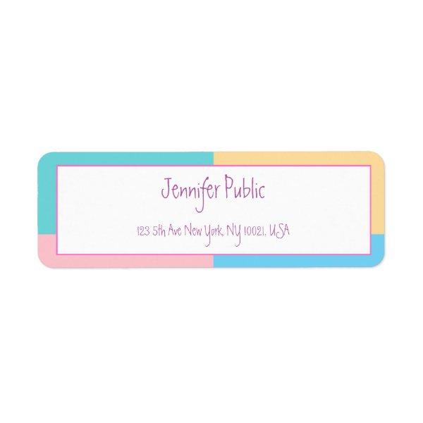 Trendy Pastel Colors Hand Script Name Modern Sleek Label