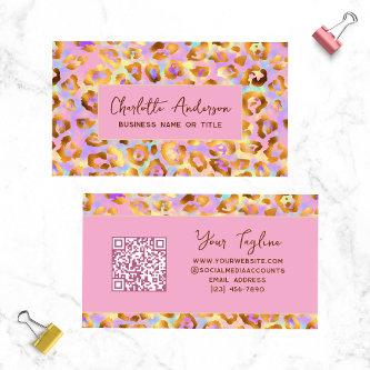 Trendy Pastel Modern Gold Leopard Print QR Code