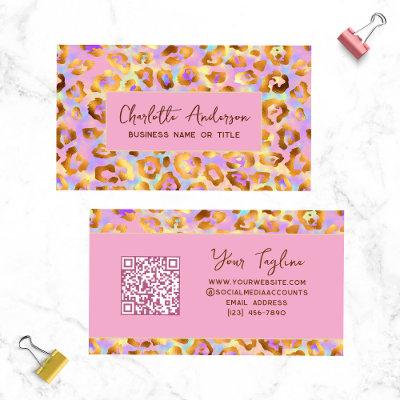 Trendy Pastel Modern Gold Leopard Print QR Code