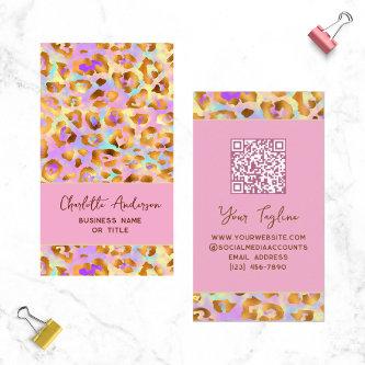 Trendy Pastel Modern Gold Leopard Print QR Code