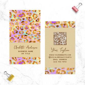 Trendy Pastel Modern Gold Leopard Print QR Code