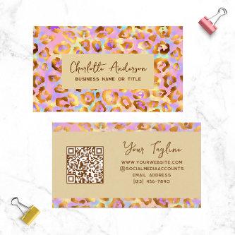 Trendy Pastel Modern Gold Leopard Print QR Code