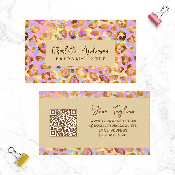 Trendy Pastel Modern Gold Leopard Print QR Code