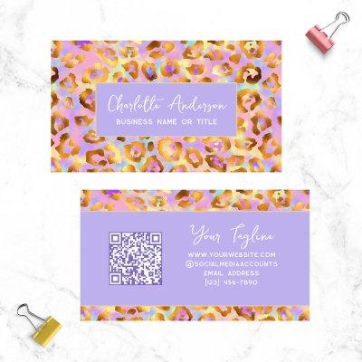 Trendy Pastel Modern Gold Leopard Print QR Code