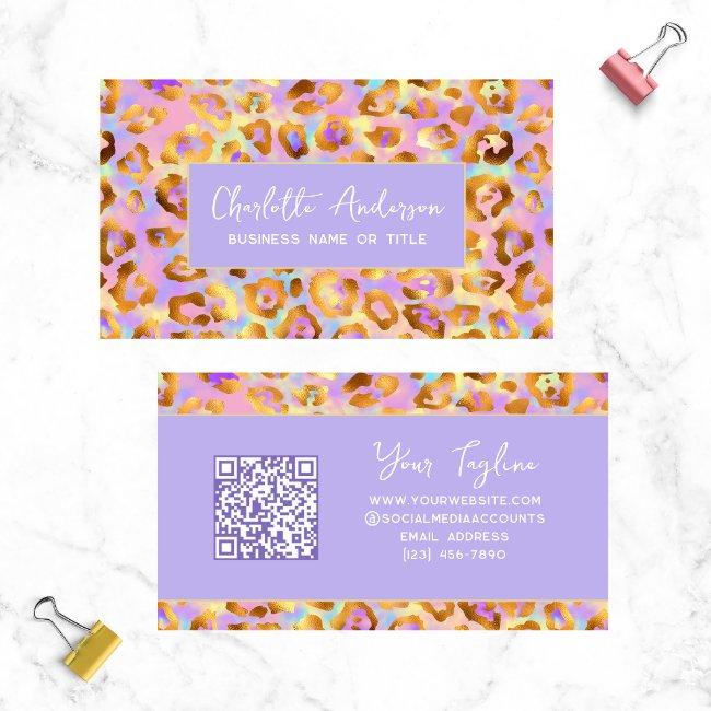Trendy Pastel Modern Gold Leopard Print QR Code