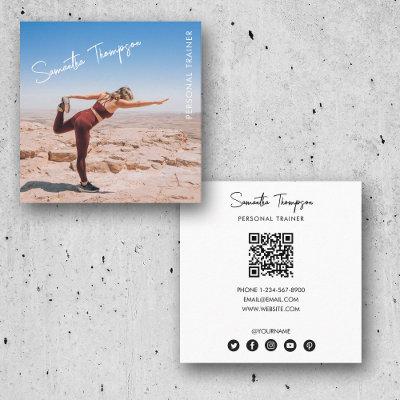 Trendy Photo Personal Trainer Fitness QR Code  Square