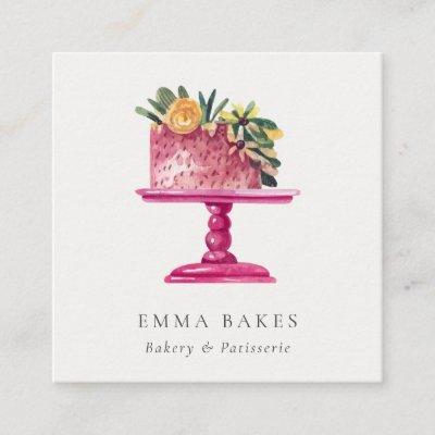 TRENDY PINK FLORAL CAKE PATISSERIE CUPCAKE BAKERY SQUARE