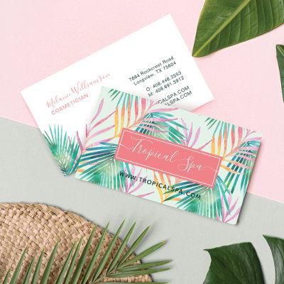 Trendy Pink & Green Watercolor Tropical Palm Leaf