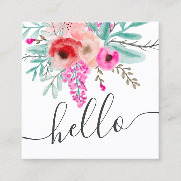 Trendy pink mint floral watercolor hello script square